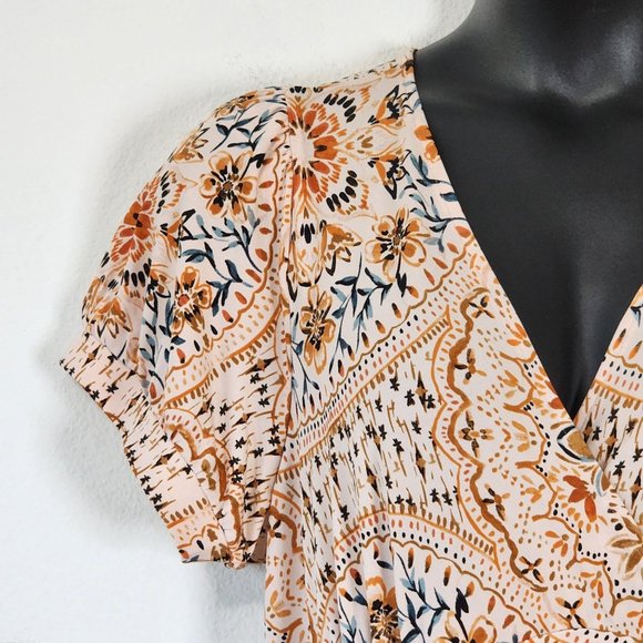 Torrid Women Size 1 / 1X  Faux Wrap Dress Pockets Orange Blue Floral Print - Picture 7 of 10